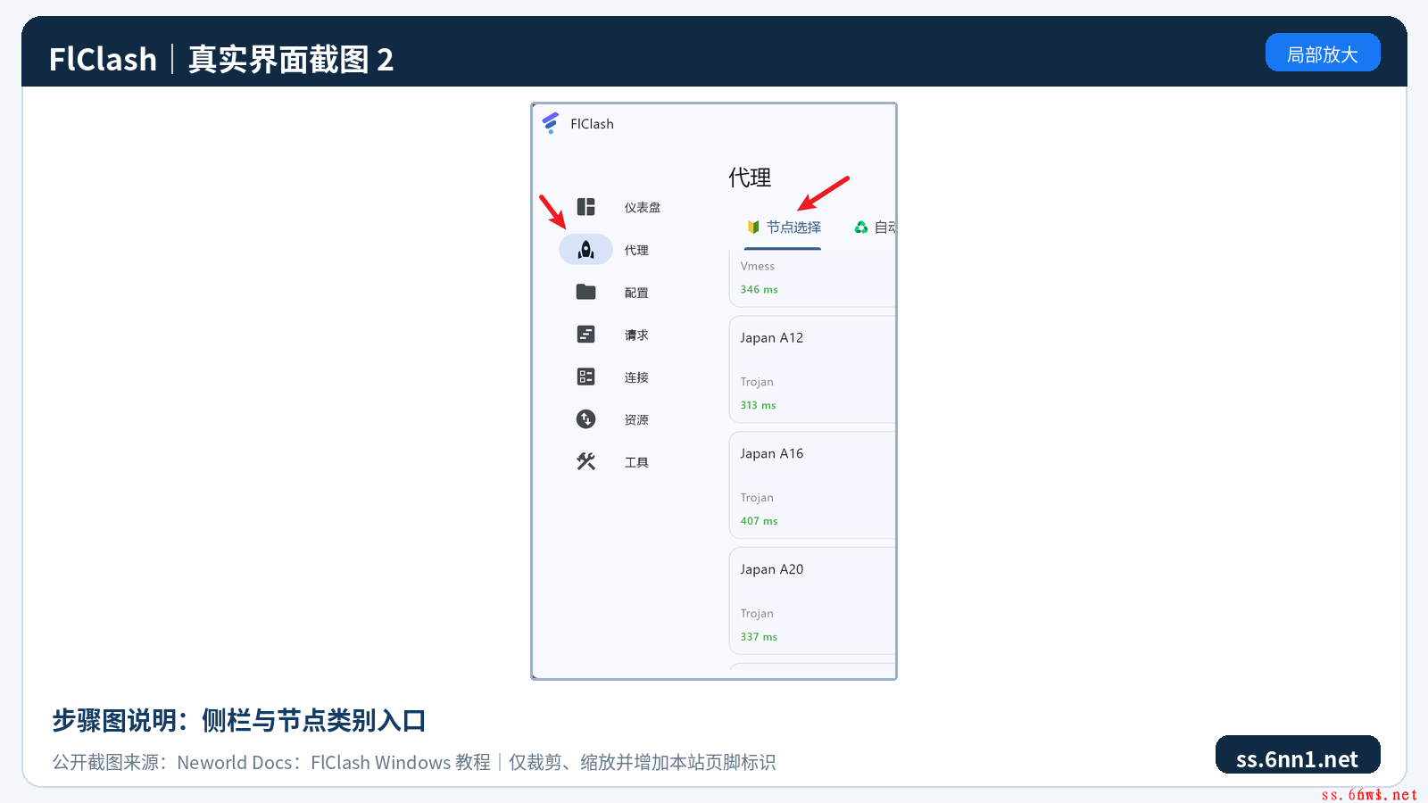 图 9-2：FlClash—侧栏与节点类别入口（真实界面截图）